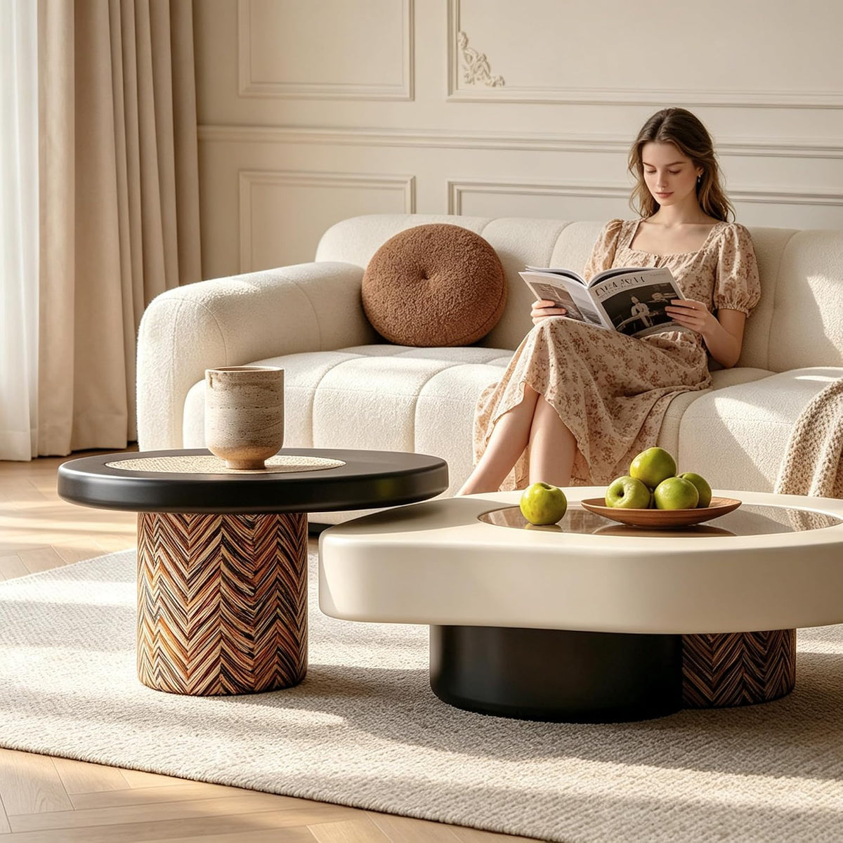 Teardrop-Shaped Coffee Table, Modern Living Room Nesting Coffee Table Set
