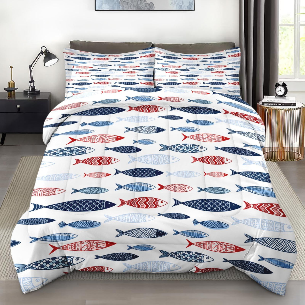 Pamnest Queen Comforter Set, 3 Pieces African Floral Bedding, All Season
