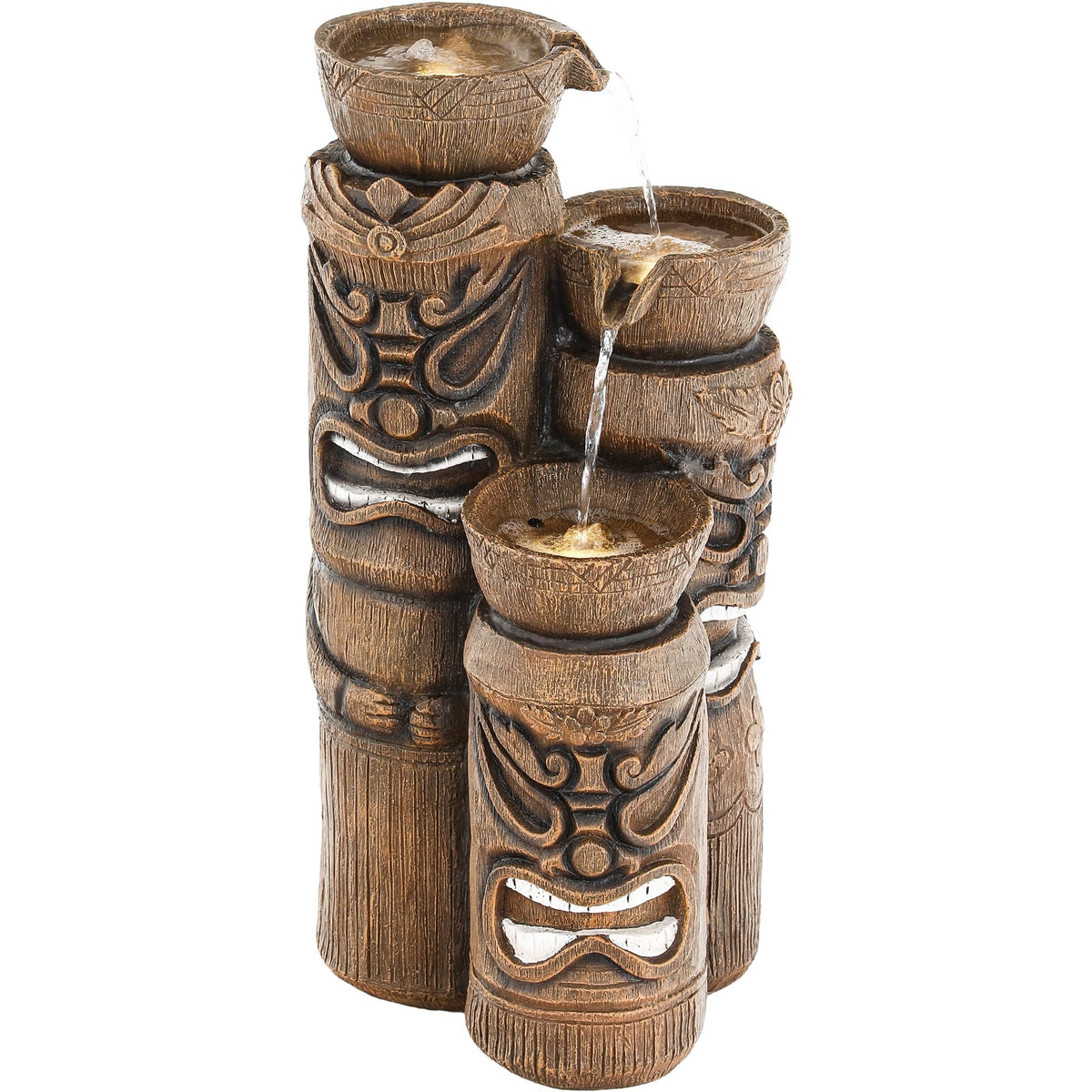 23" H Tiki Statue Outdoor Water Fountain with LED Lights