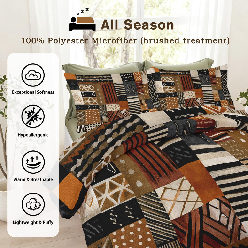 Patchwork Geometric Queen Size Comforter Sets 3 Piece