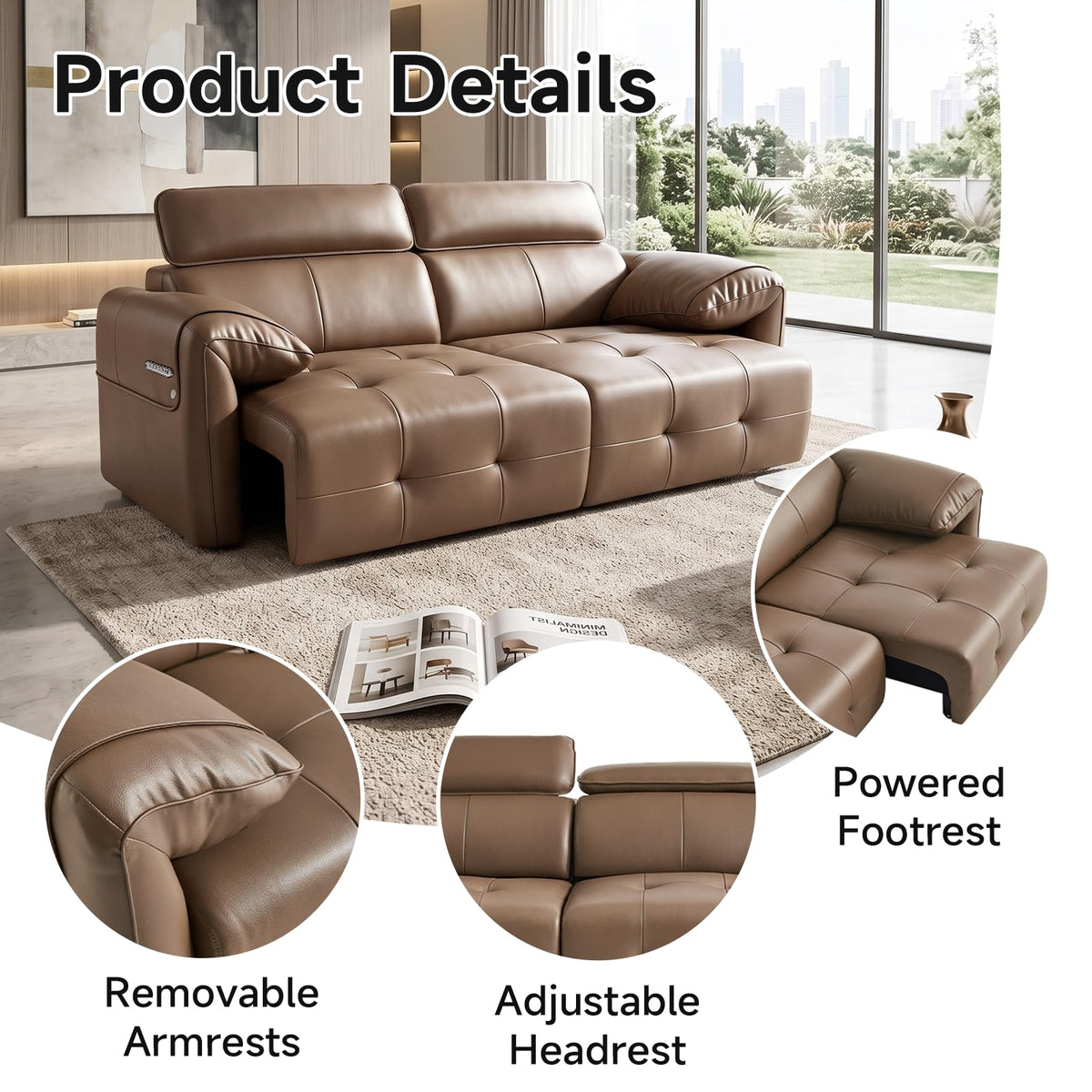Electric Pull Out Sofa With Adjustable Headrests