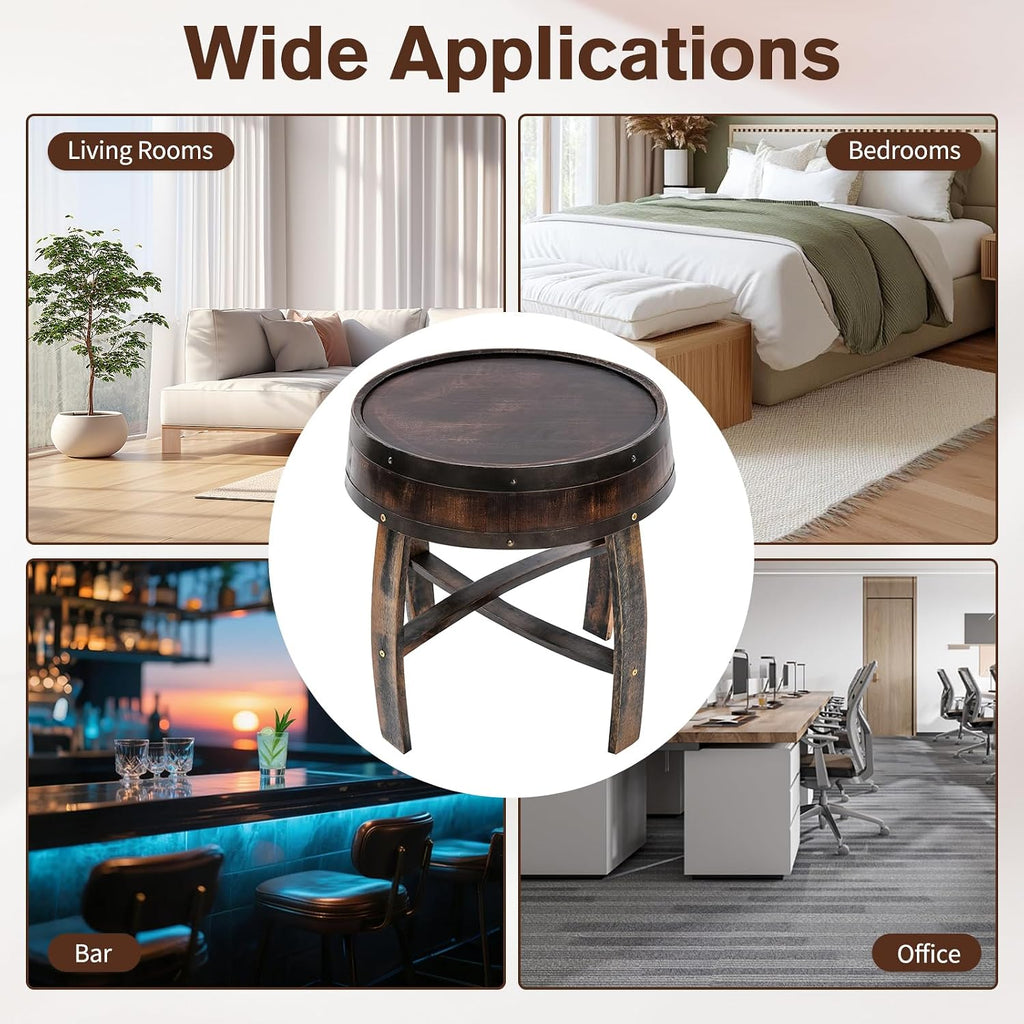 Round Barrel-Style Side Table, Whiskey Barrel Table