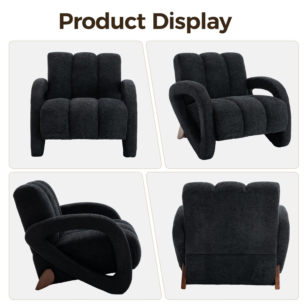 Mid Century Modern Accent Chair Set of 2 with Solid Wood Frame, Upholstered Living Room Chairs with Thick Cushion, Boucle Tufted Armchair for Bedroom, Reading Room, Ivory