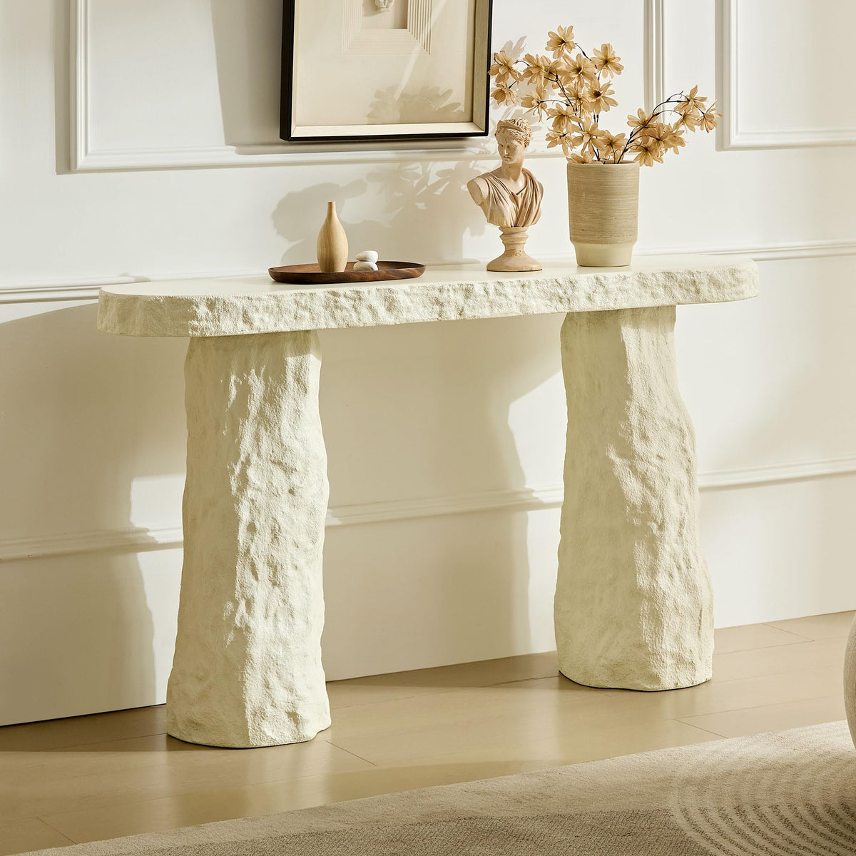47.24" Fiberglass Entryway Table, Narrow Long Console Table, Modern Wavy Design Sofa Table Entrance Table for Living Room,Foyer,Hallway,No Need Assembly
