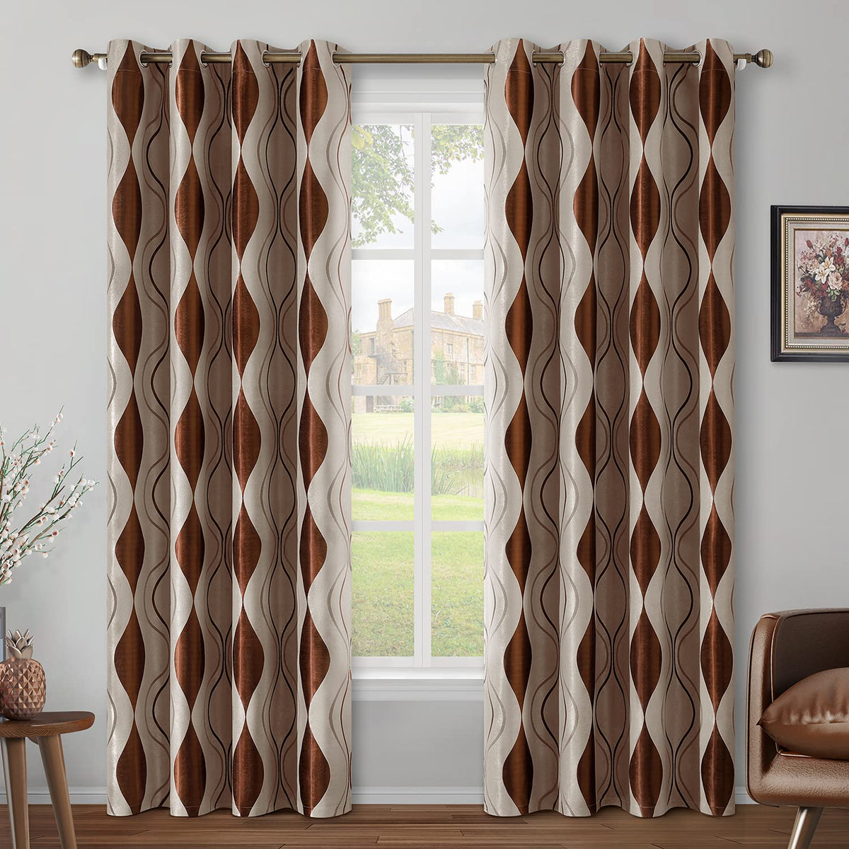 Wave Jacquard Grommet Curtains, Set of Two