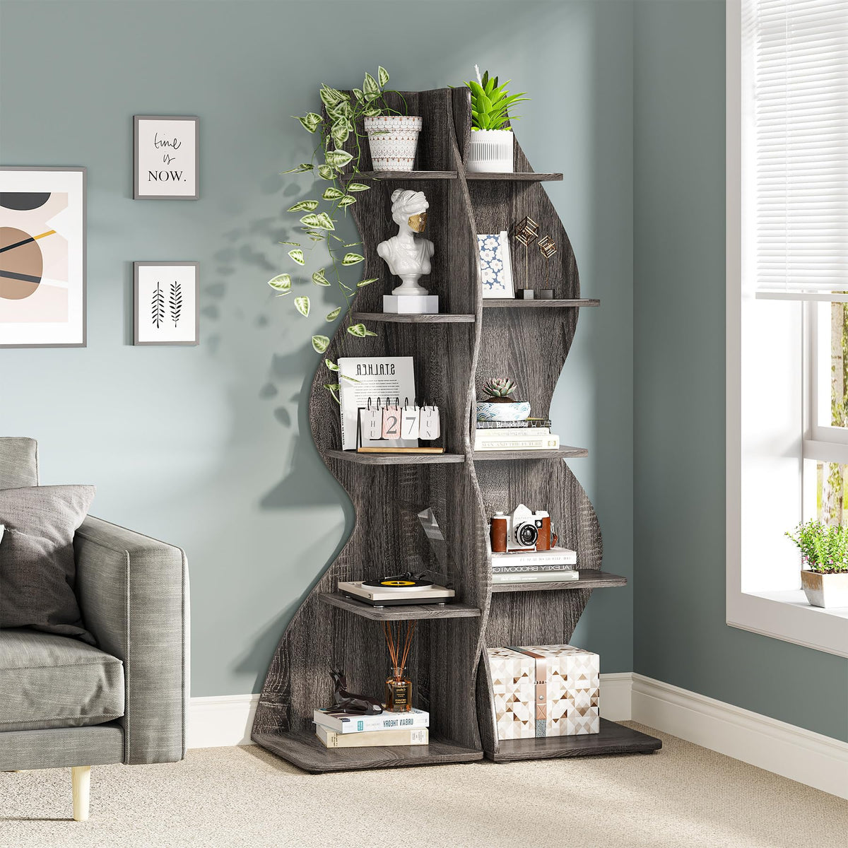 Modern Five-Tier Corner Bookshelf