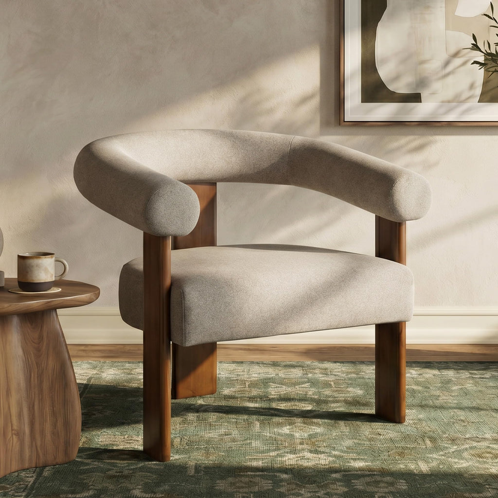 VKNOW Barrel Accent Chairs Set of 2 with Armrests and Rubberwood Legs