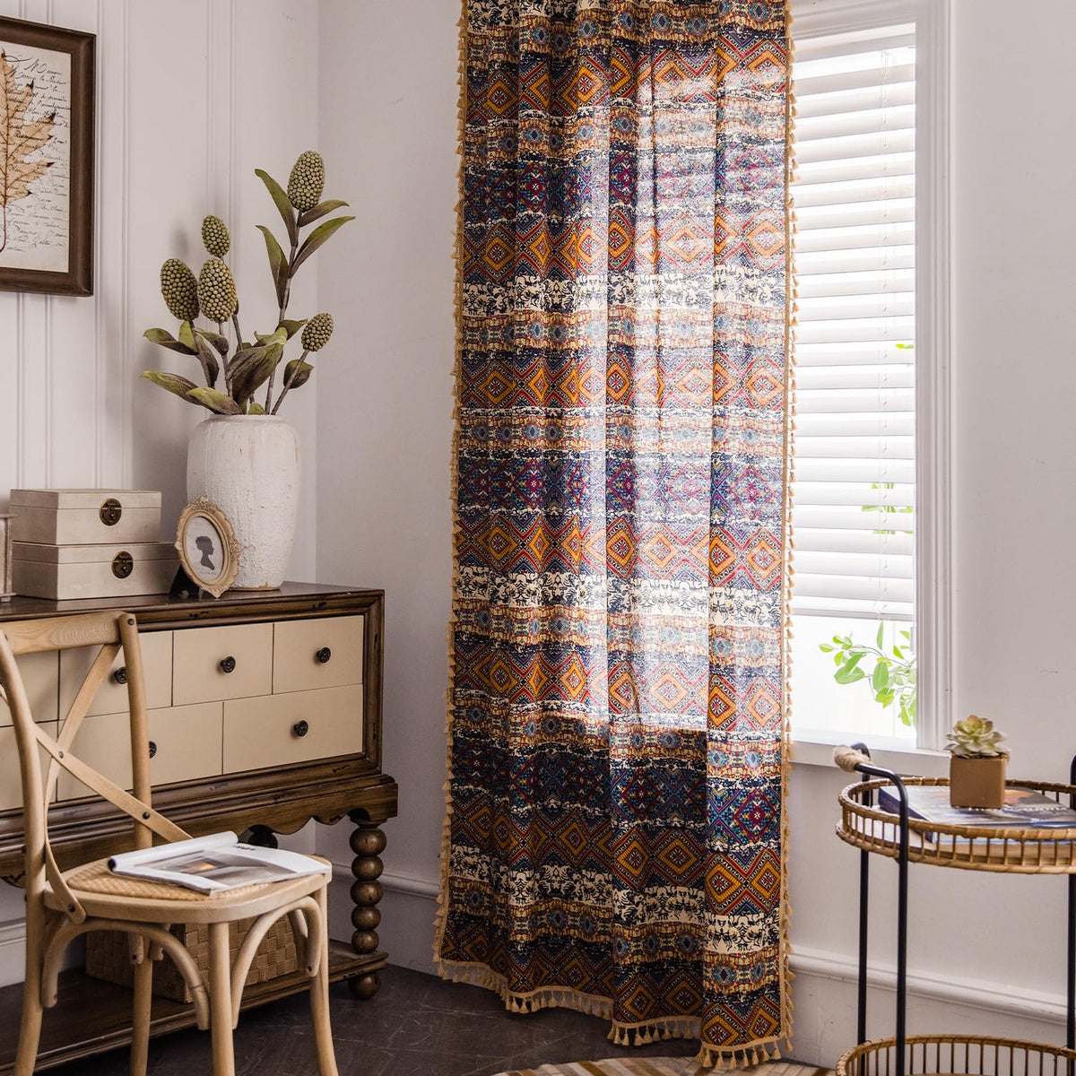 Boho Geometric Tassel Curtain Panel