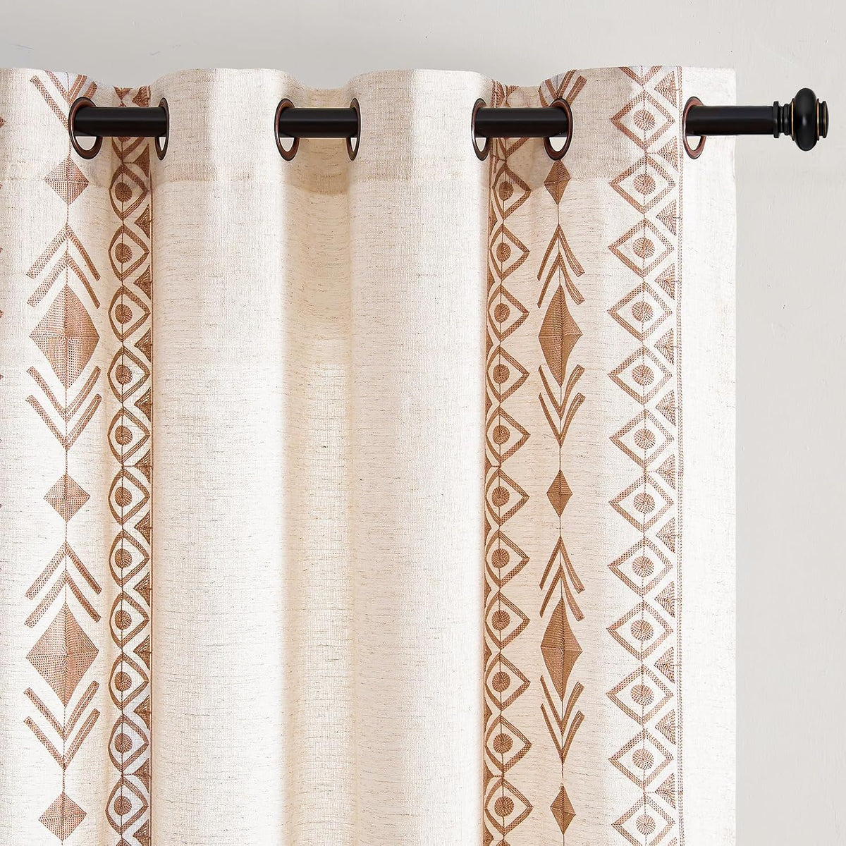 Beige Boho Linen-Texture Curtains, Set of Two