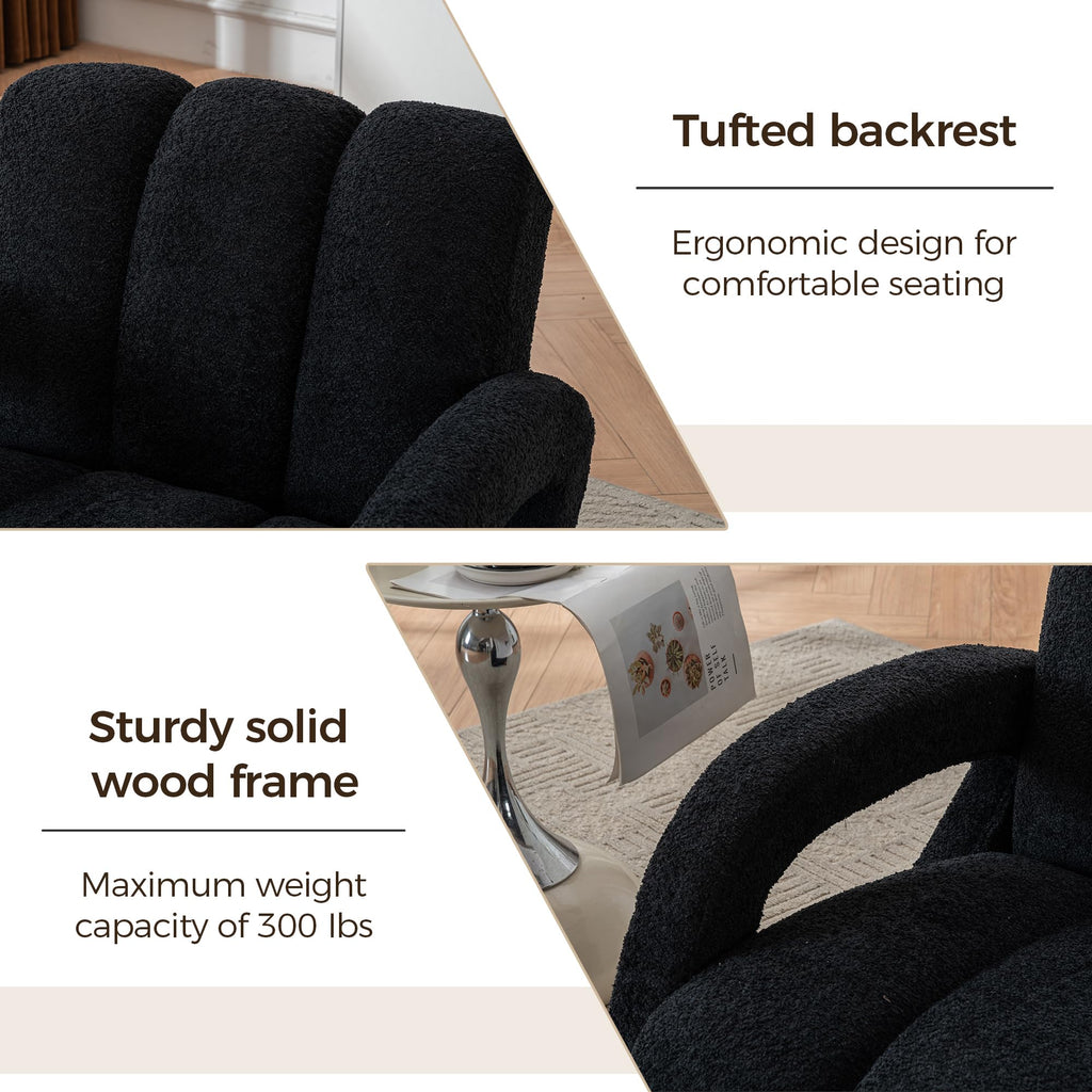 Mid Century Modern Accent Chair Set of 2 with Solid Wood Frame, Upholstered Living Room Chairs with Thick Cushion, Boucle Tufted Armchair for Bedroom, Reading Room, Ivory