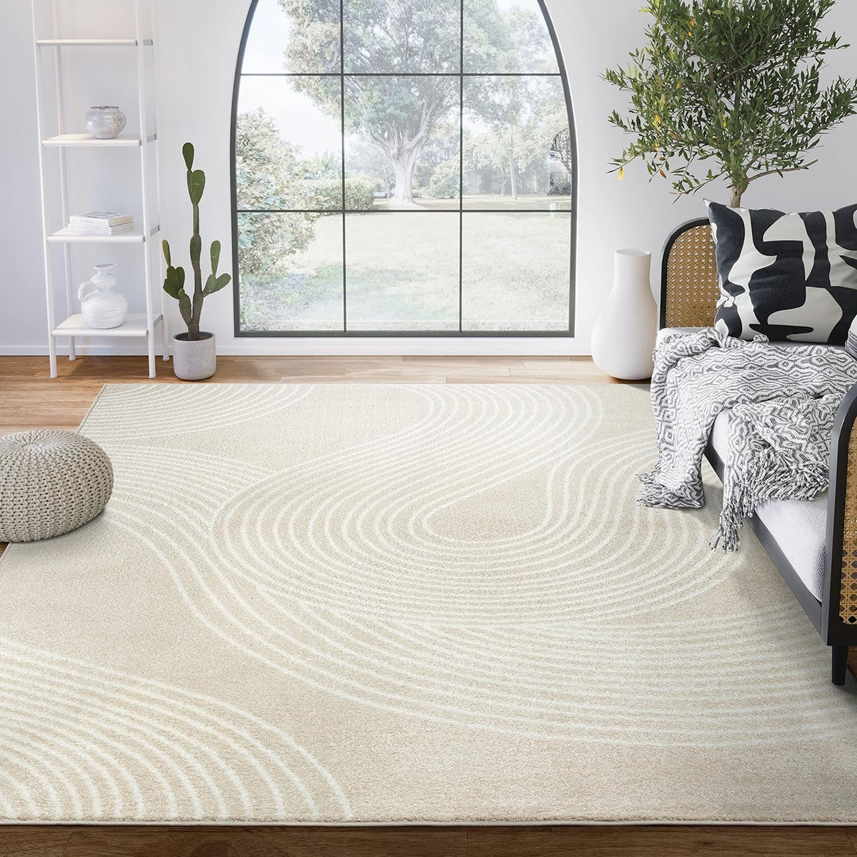 Abani Cream and Black Swirl Area Rug