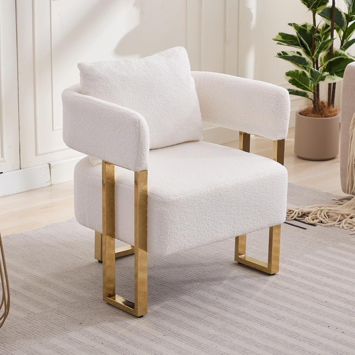 Upholstered Barrel Accent Chairs with Gold Legs – Set of 2