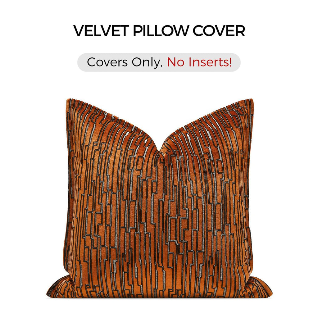 Luxury Brown Cut Pile Velvet Pillow Covers 18x18 with Raised Textured Pattern(Not a