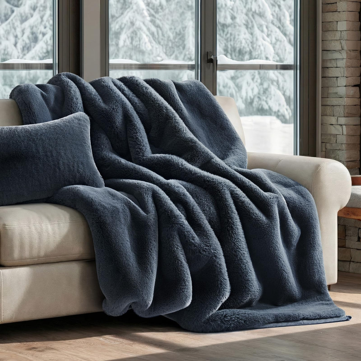 Faux Chinchilla-Fur Throw Blanket
