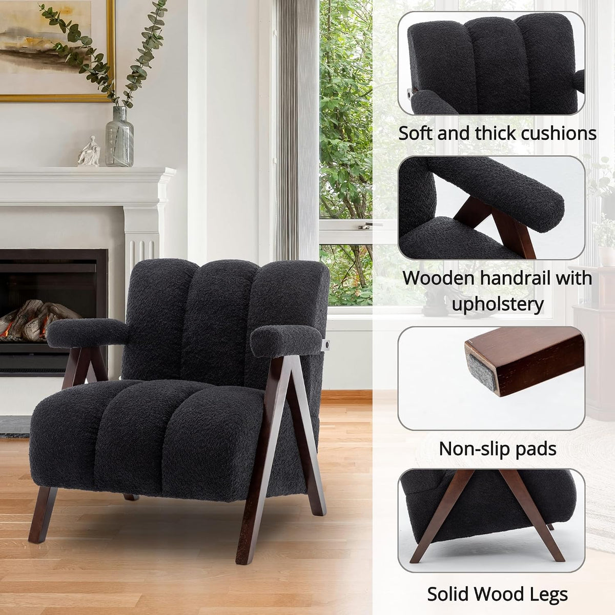 Mid Century Modern Accent Chairs Set of 2 with Solid Wood Frame