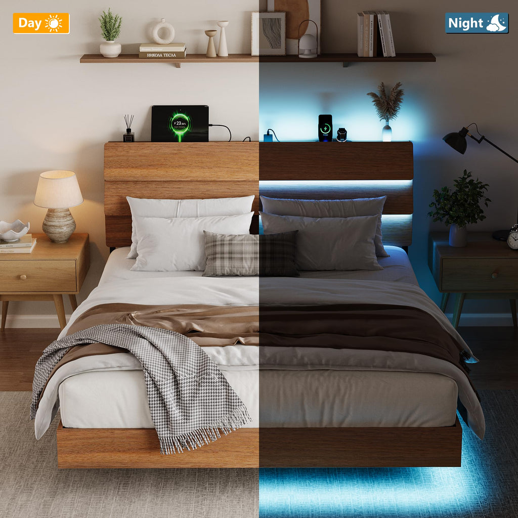 GalnFu King Size Floating Bed Frame with LED Lights