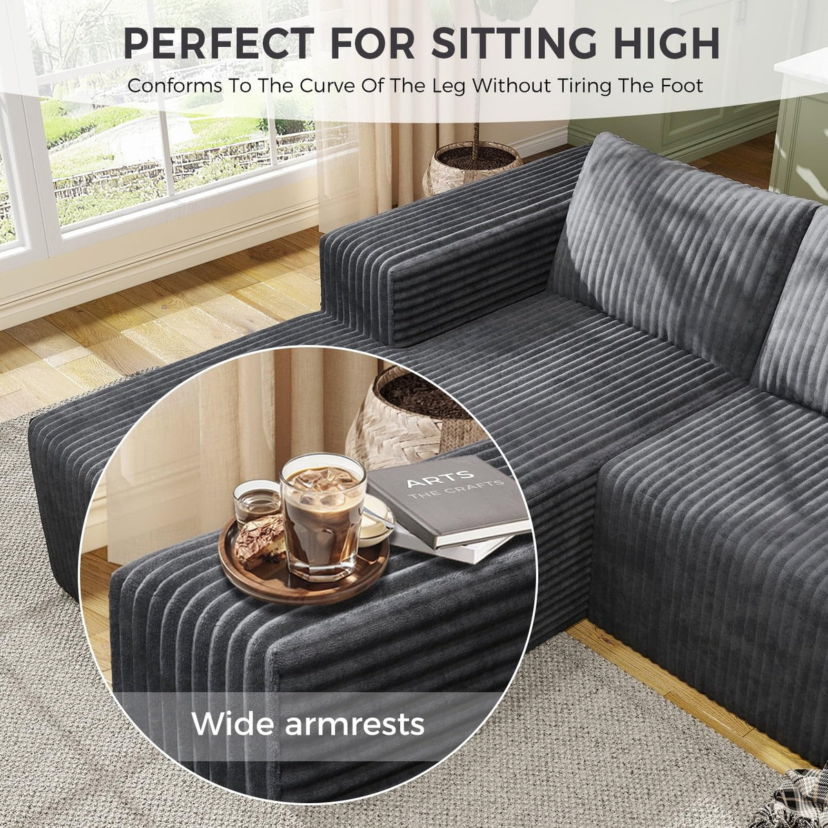 106" Modular Corduroy Cloud Sectional Sofa