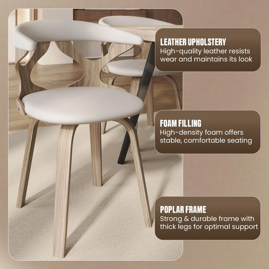 LeisureMod Klyne Leather Dining Chair with Poplar Wood Frame – Mid-Century Wooden