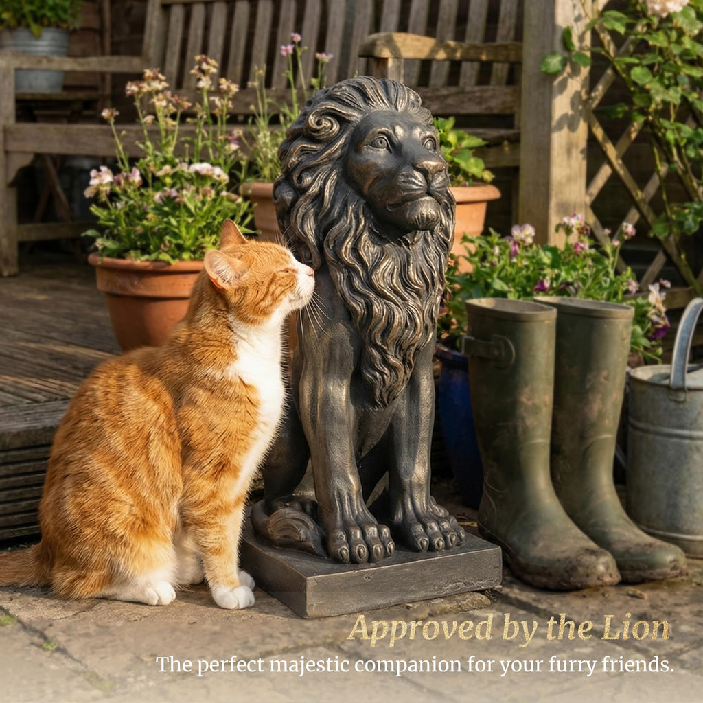 Lion Statue, Outdoor Garden Statues 27in Tall, White