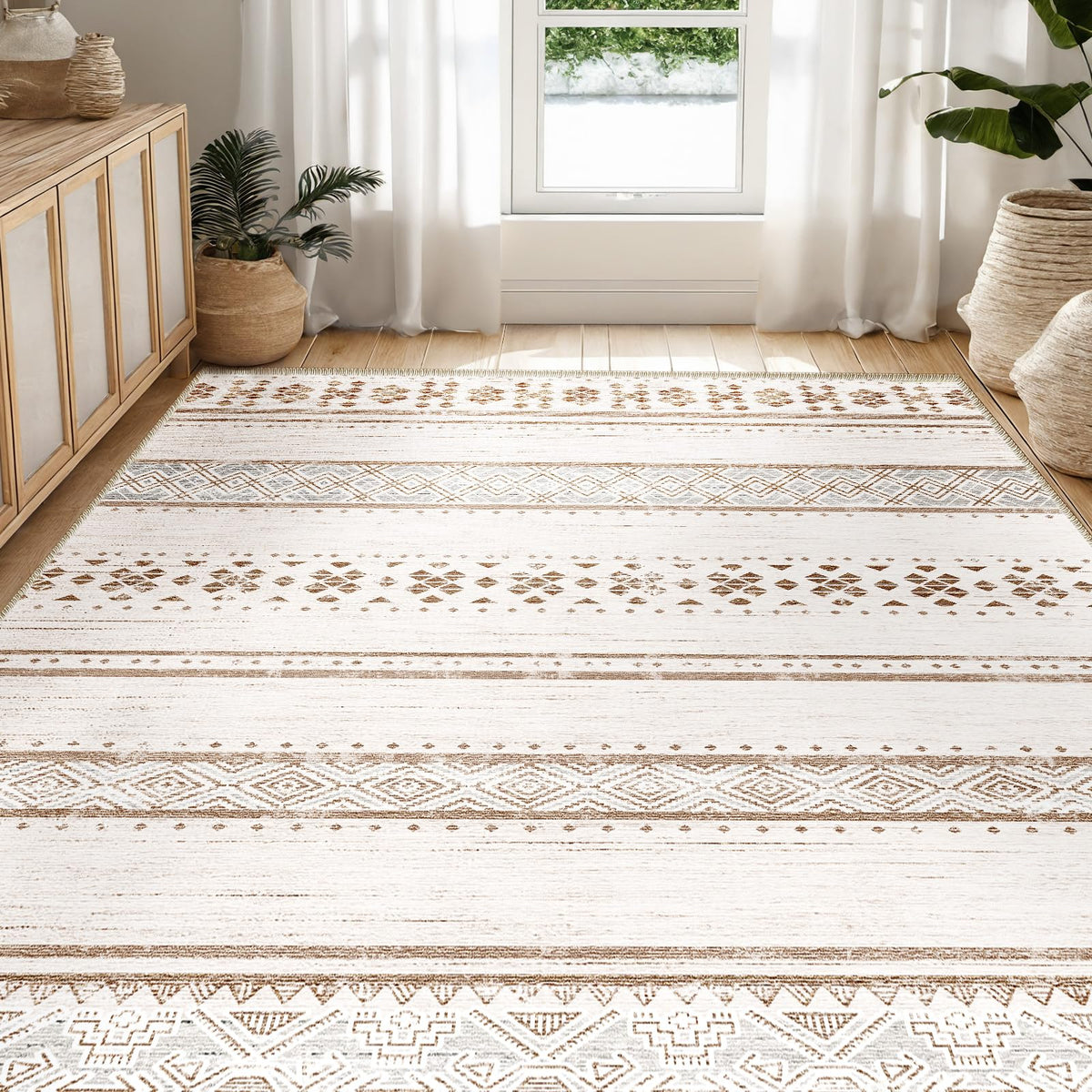 8x10 Washable Area Rugs for Living Room Boho Bedroom Rug Colorful/Black