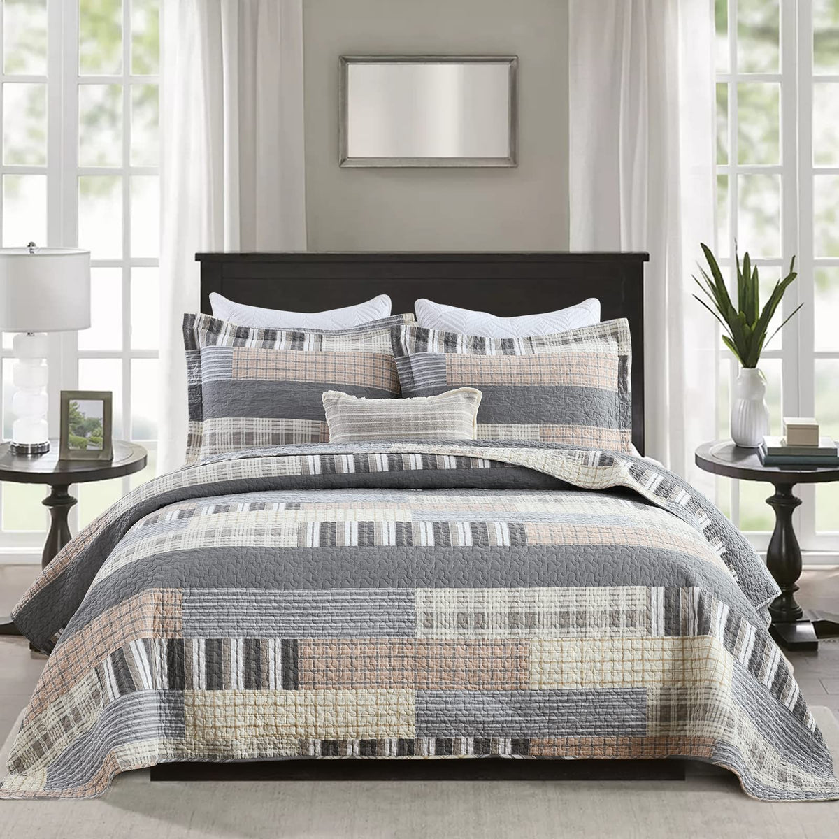 PANGUSHAN 100% Cotton Quilt Set Queen Size