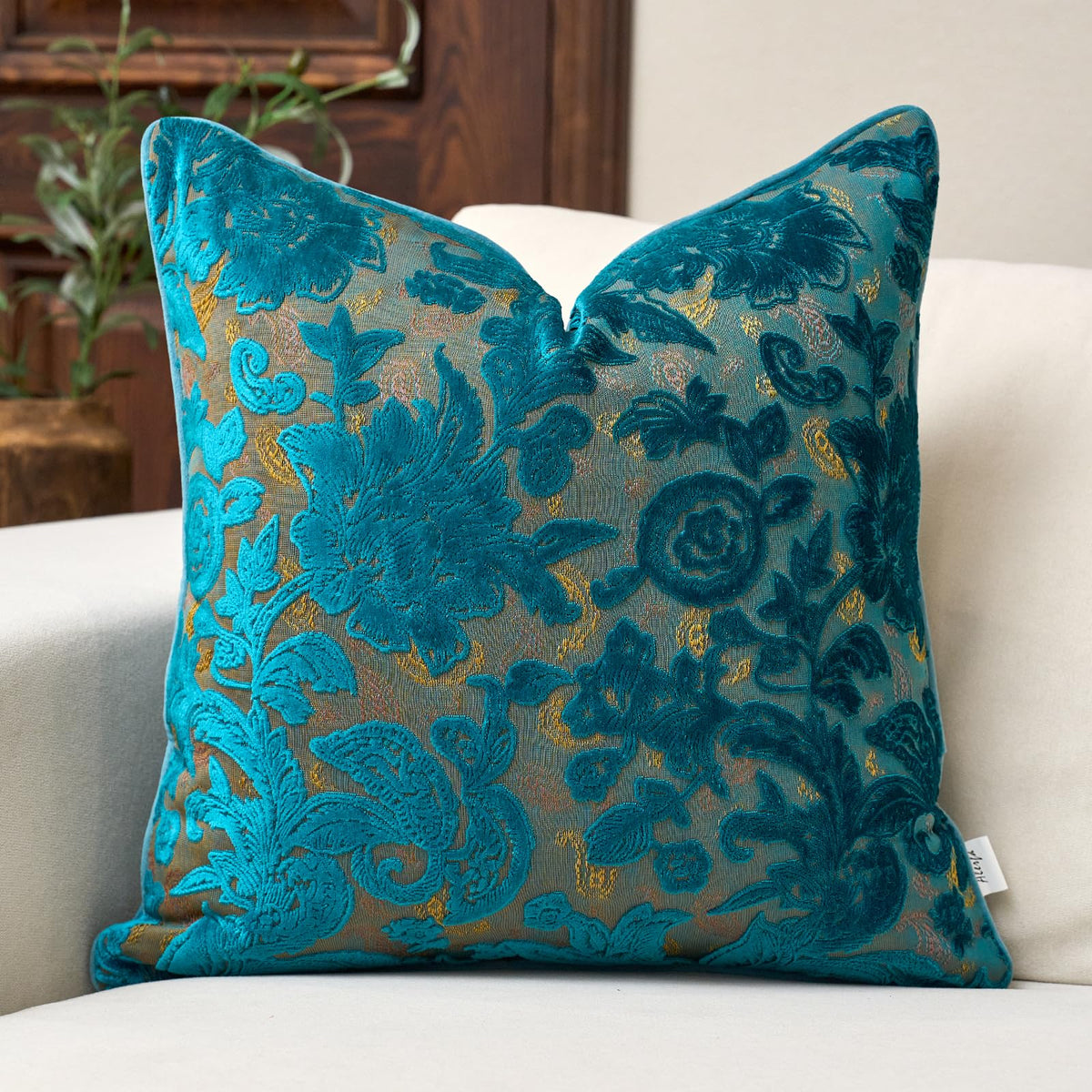 Vintage Floral Cut-Velvet Pillow Cover