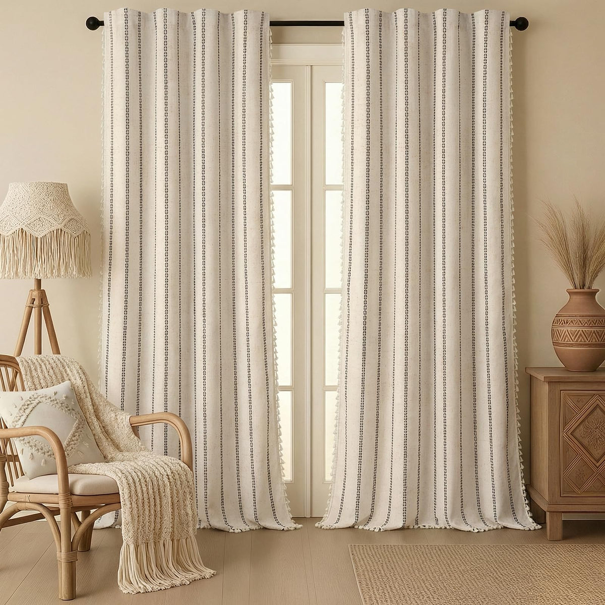 Boho Tassel Blackout Curtain Set