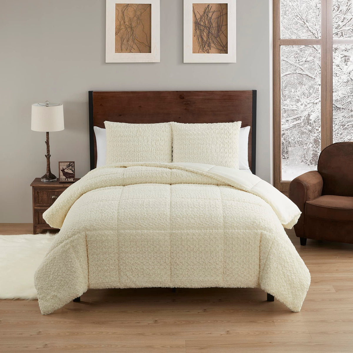 King Size Comforter Set 3 Piece Animal Faux Fur Ultra Soft Bedding Collection with