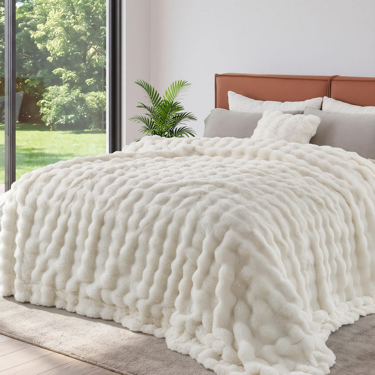 Cow-Print Faux Fur Throw Blanket