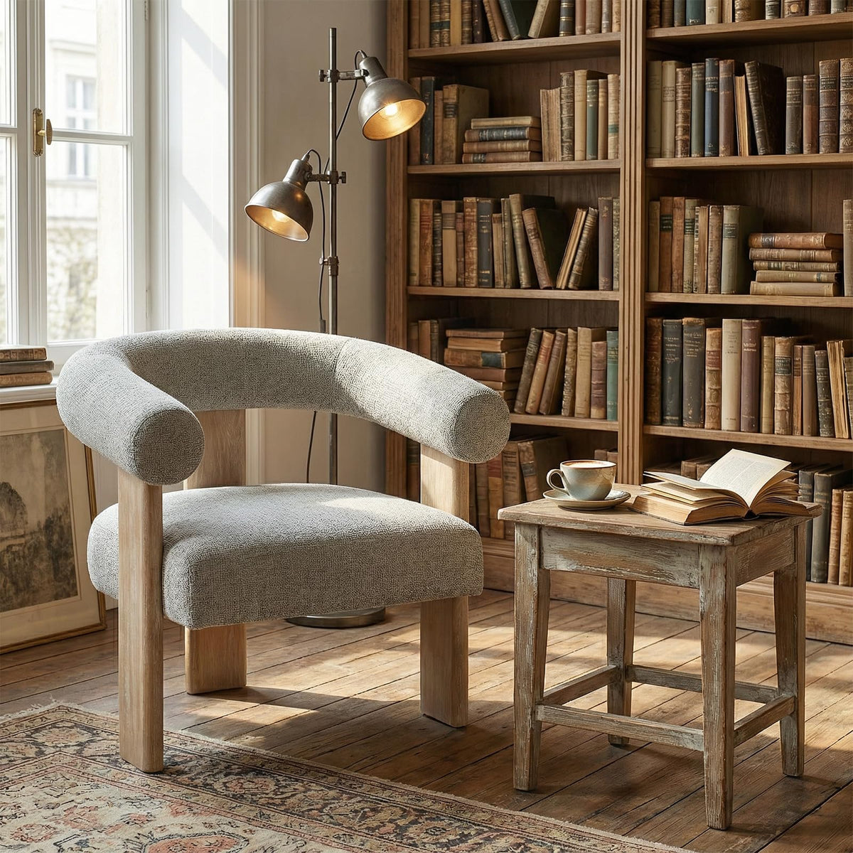 VKNOW Barrel Accent Chairs Set of 2 with Armrests and Rubberwood Legs