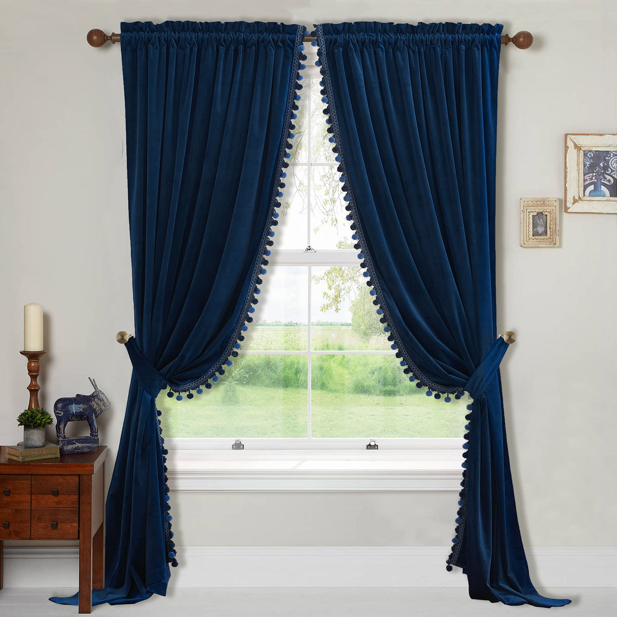 Pom-Pom Velvet Curtain Set with Tiebacks