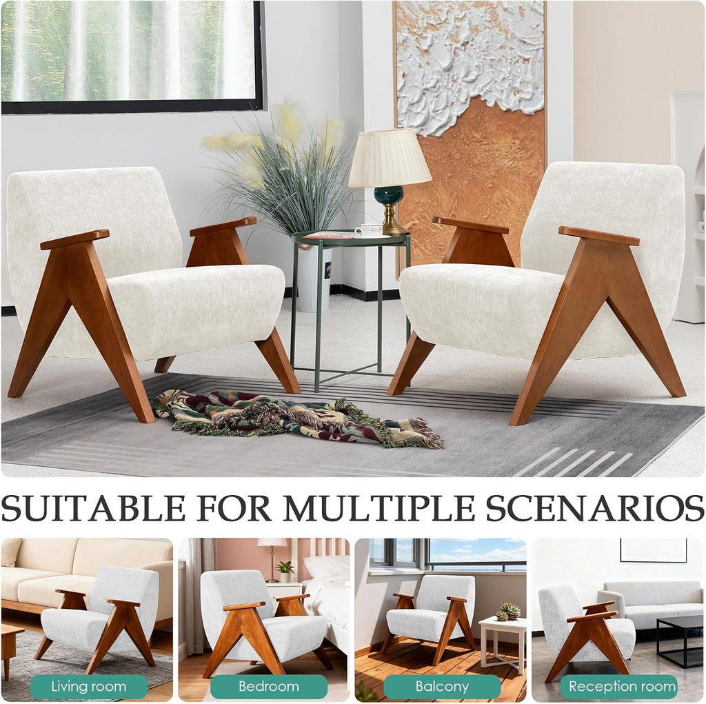 2 Pcs Home Accent Chair Mid Century Modern Accent Chair with Wood Frame