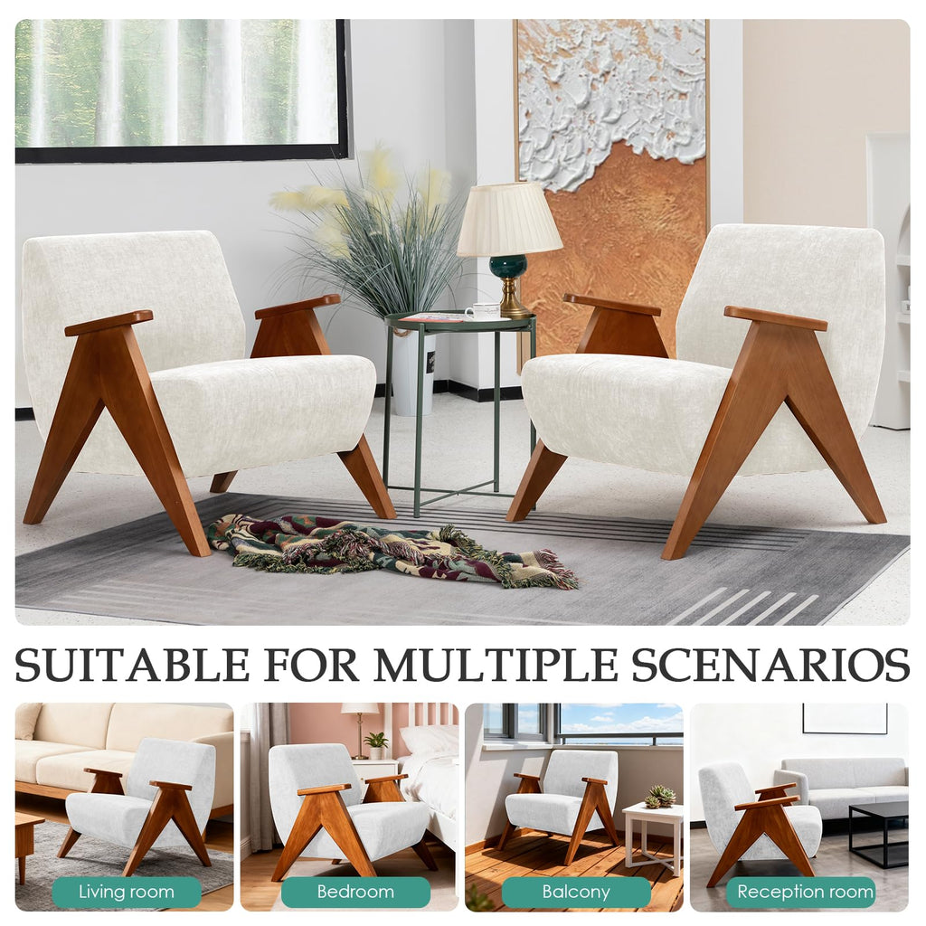 2 Pcs Home Accent Chair Mid Century Modern Accent Chair with Wood Frame