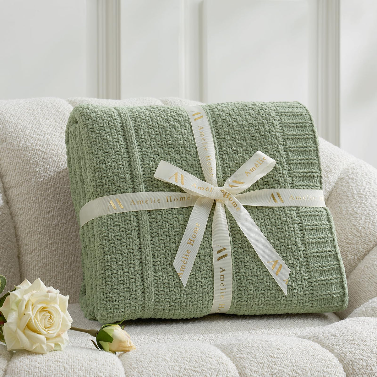 Moss-Stitch Chenille Throw Blanket