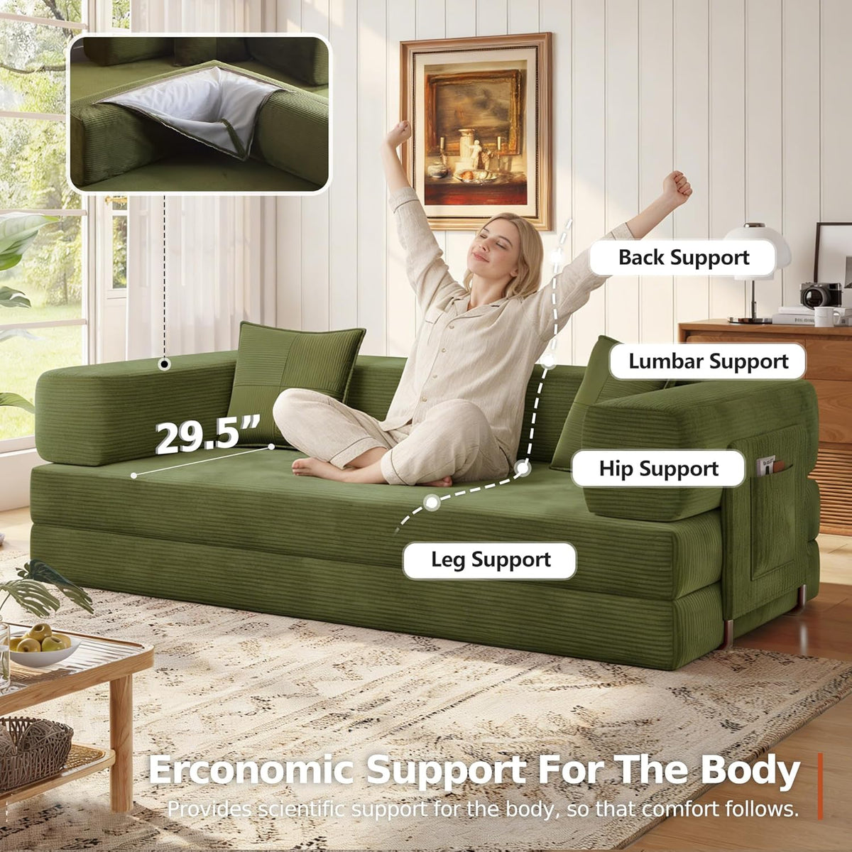 78.8'' Futon Sofa Bed, Boneless Couches for Living Room