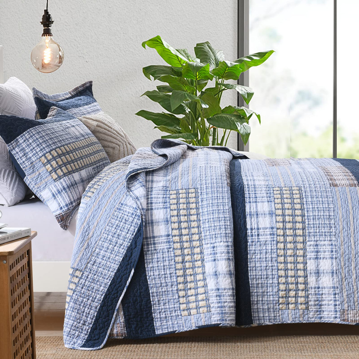 PANGUSHAN 100% Cotton Quilt Set Queen Size