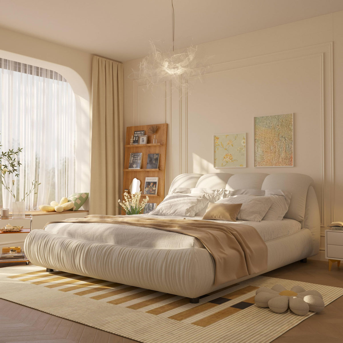 DEINPPA Contemporary Upholstered Bed with Oversized Soft Headboard