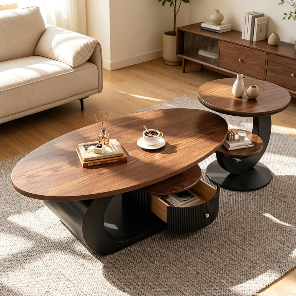 Luxury Curved Walnut Coffee Table