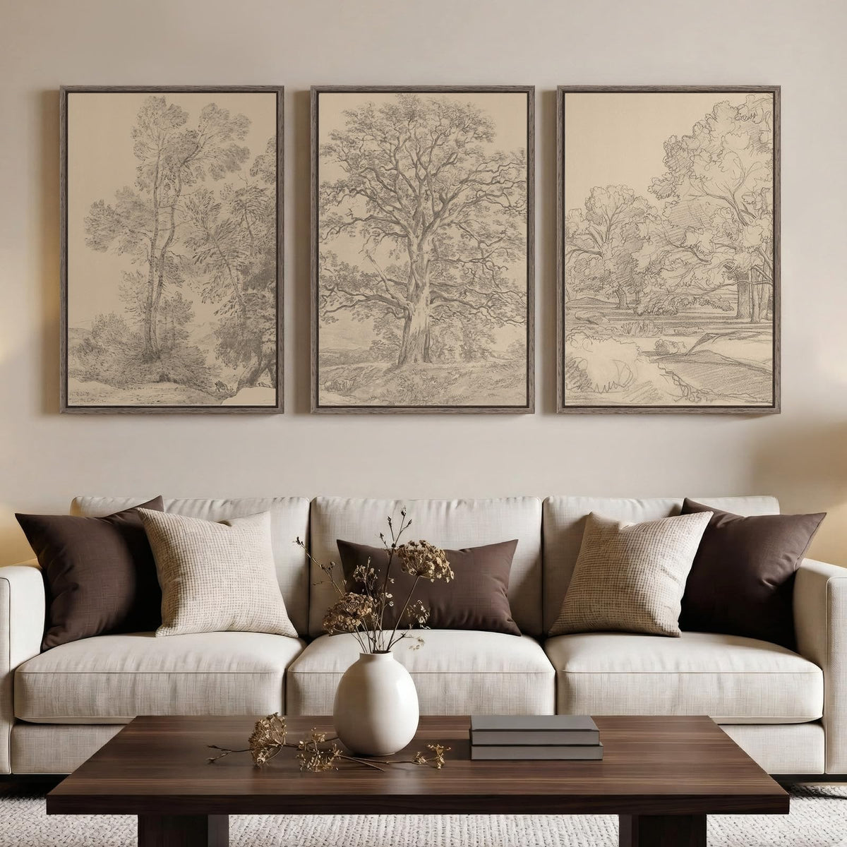 Framed Neutral Tree Ring Wall Art