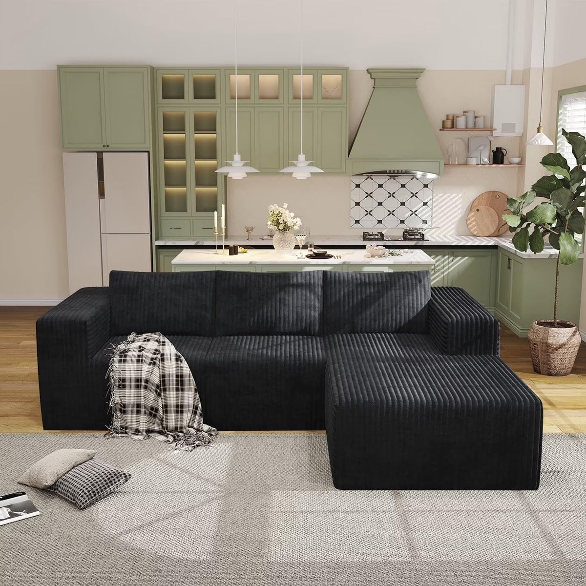106" Modular Corduroy Cloud Sectional Sofa