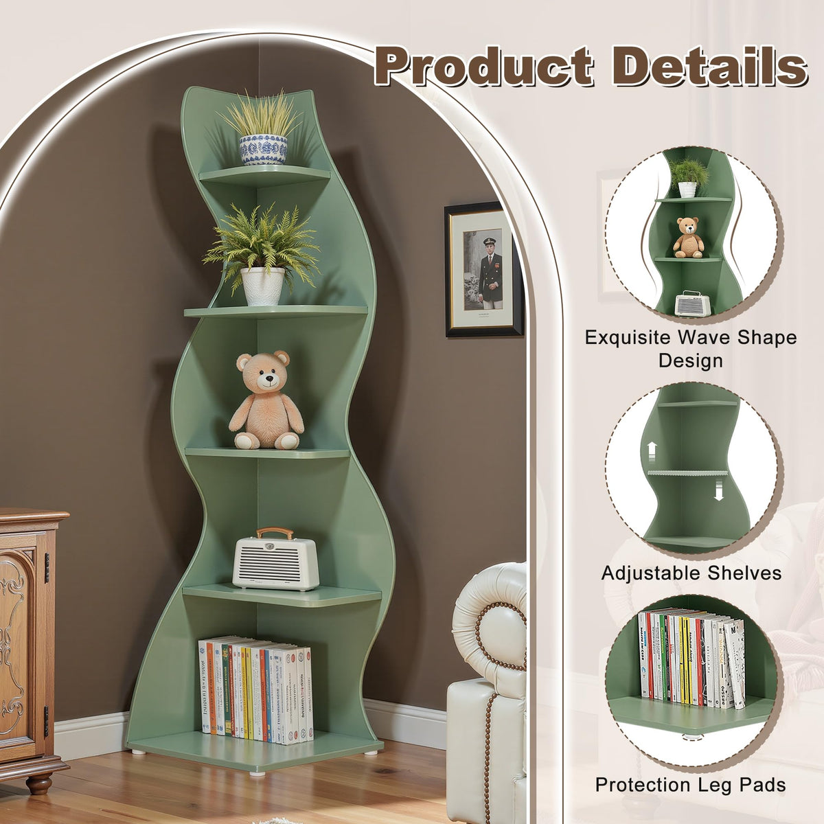 Bookcase Freestanding 71.3" Modern Book Case Display Shelf Tall Bookshelf with S-Shaped Pattern for Bedroom, Home Office, and Living Room, Black