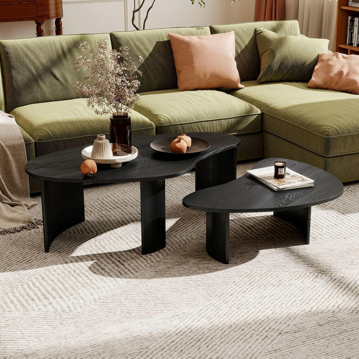 Irregular Nesting Coffee Table Set with Fluted Wood Legs