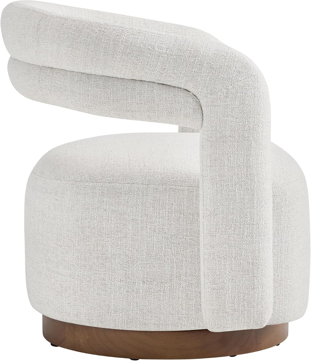 KISLOT, Swivel Accent Chair, Modern Arm Chair with Wooden Base, Cream