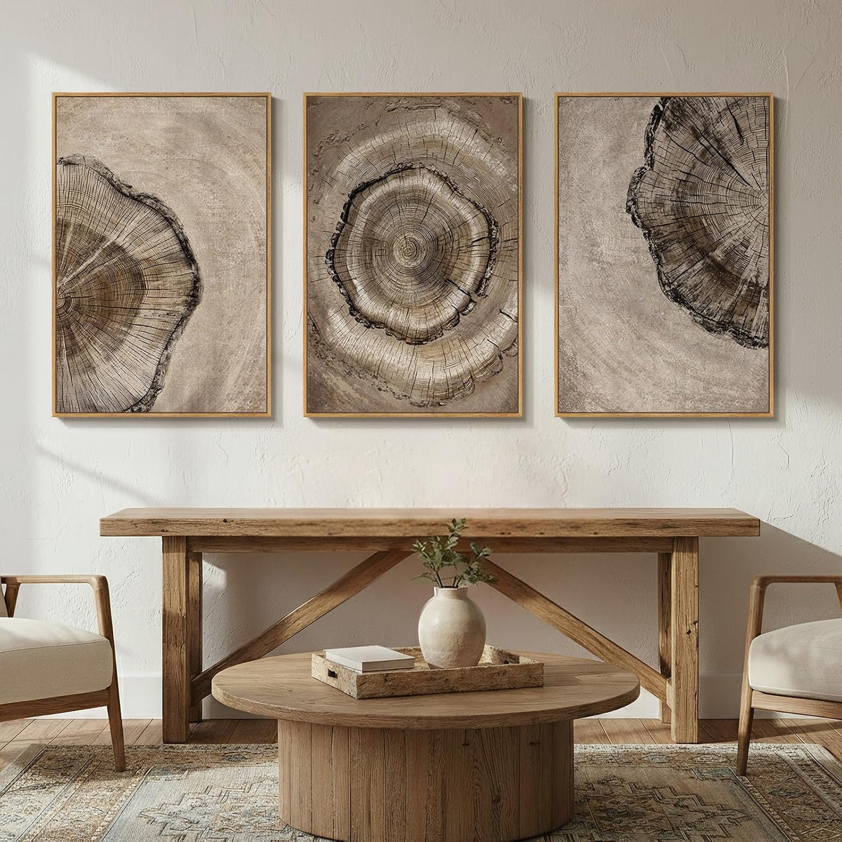 Framed Neutral Tree Ring Wall Art