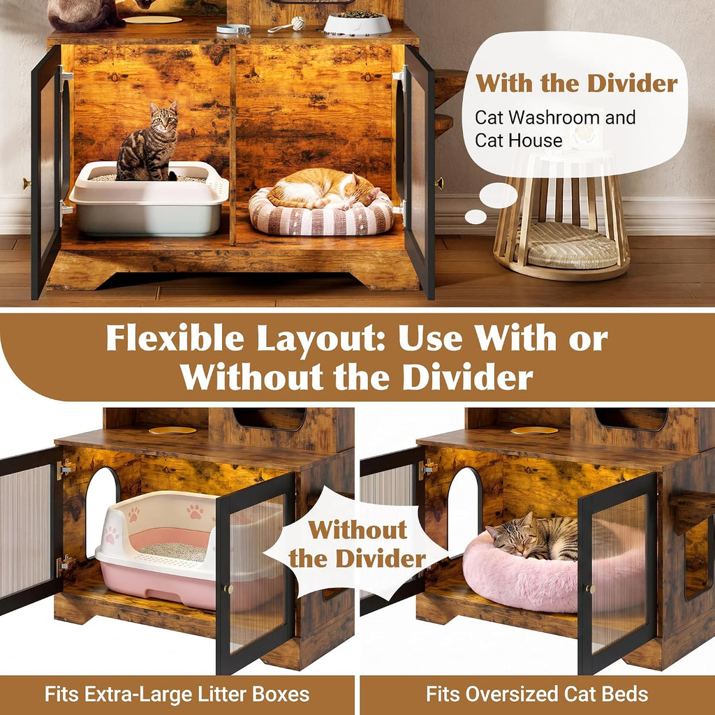 39.4 Inch 3-Tier Hidden Litter Box Furniture, Black/Brown
