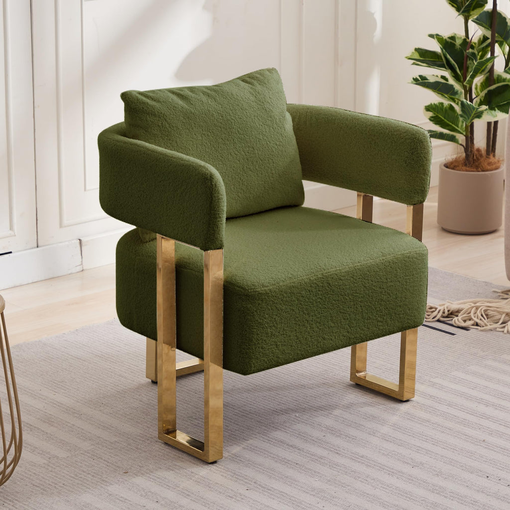 Upholstered Barrel Accent Chairs with Gold Legs – Set of 2