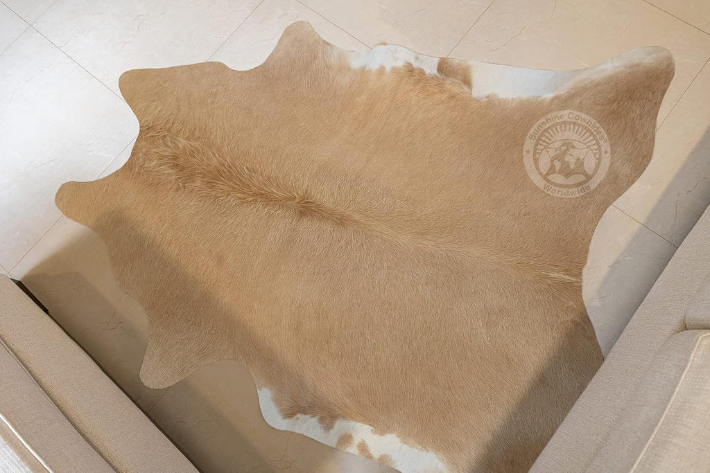 Sunshine Cowhides 100% Genuine Palomino Beige and White Cowhide Rug - Modern Style