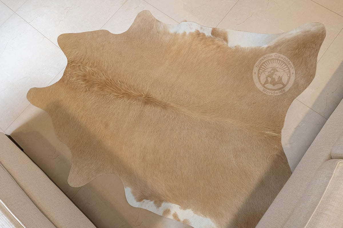 Sunshine Cowhides 100% Genuine Palomino Beige and White Cowhide Rug - Modern Style