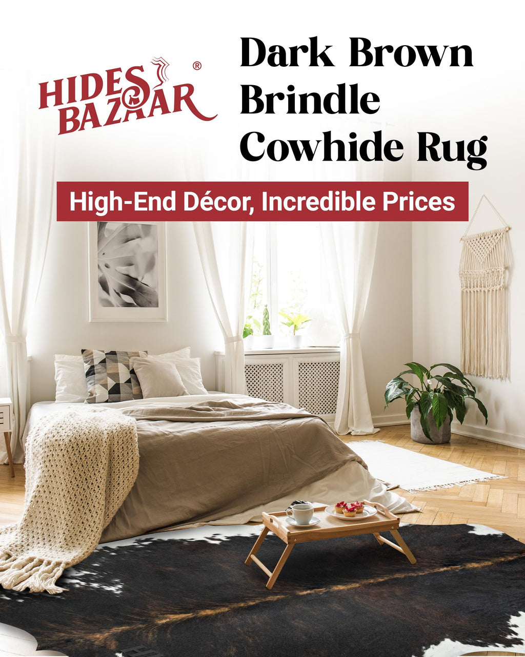 HIDES BAZAAR Brown Brindle Cowhide Rug 5x7 ft, Real Hair on Hide Area Rug