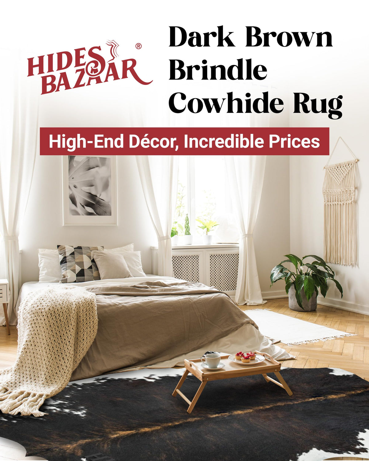 HIDES BAZAAR Brown Brindle Cowhide Rug 5x7 ft, Real Hair on Hide Area Rug